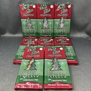 NOS 8pc Lot Brite Star Silver Tinsel Icicles Christmas Tree Decor USA